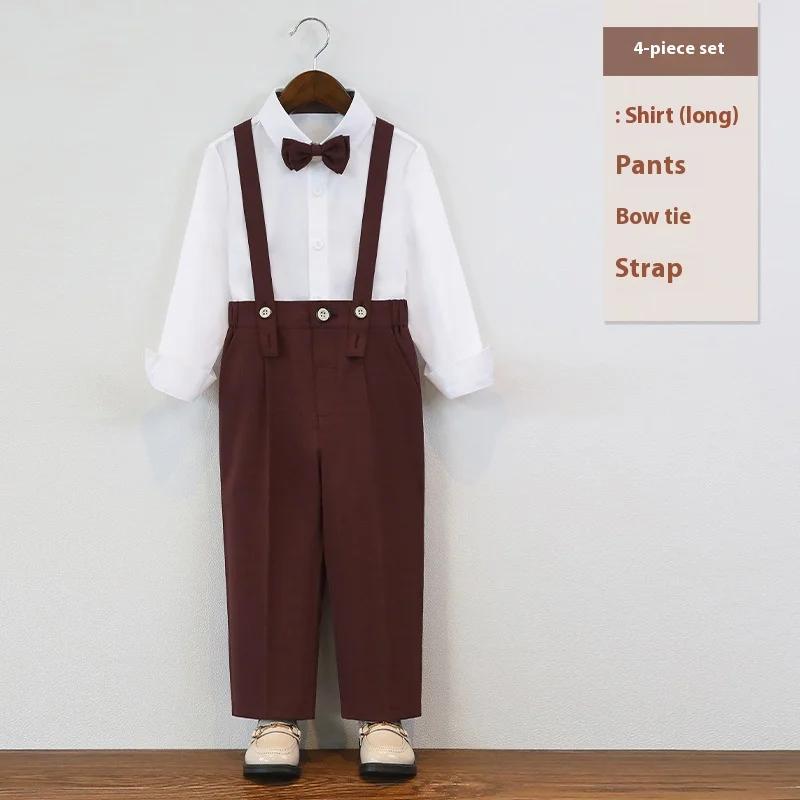 Смокинг на день рождения для малышей, летний британский стиль, свадебный костюм для мальчиков, белый элегантный детский хор, торжественная одежда для выступлений 6 8 лет