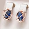 Elegant Design Oval Blue Zircon Clip Earrings for Women Trendy Gold Color Party Accessories Vintage Jewelry