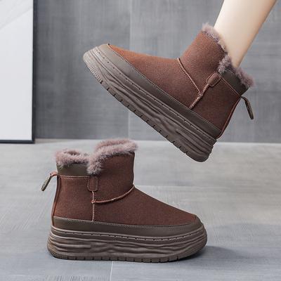 2024 Высококачественные зимние плюшевые женские ботильоны из замши и коровьей кожи высотой 9 см на танкетке со скрытым каблуком, осенние теплые ботинки