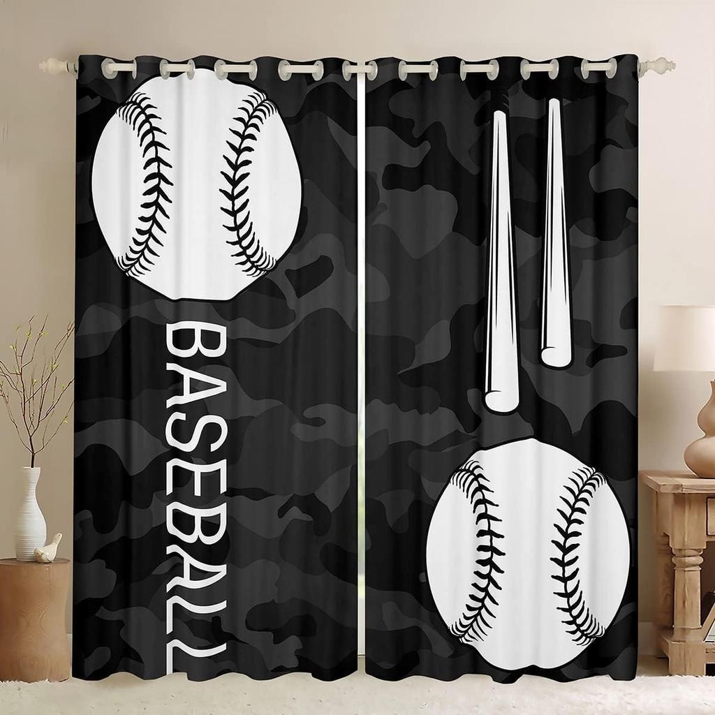 2-панельная штора для скейтборда, баскетбола, бейсбола, футбола, черная с золотым, для спальни мальчика, кухни, жалюзи, с люверсами