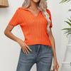 Летний женский свитер с коротким рукавом и воротником-поло с переплетением, короткий топ