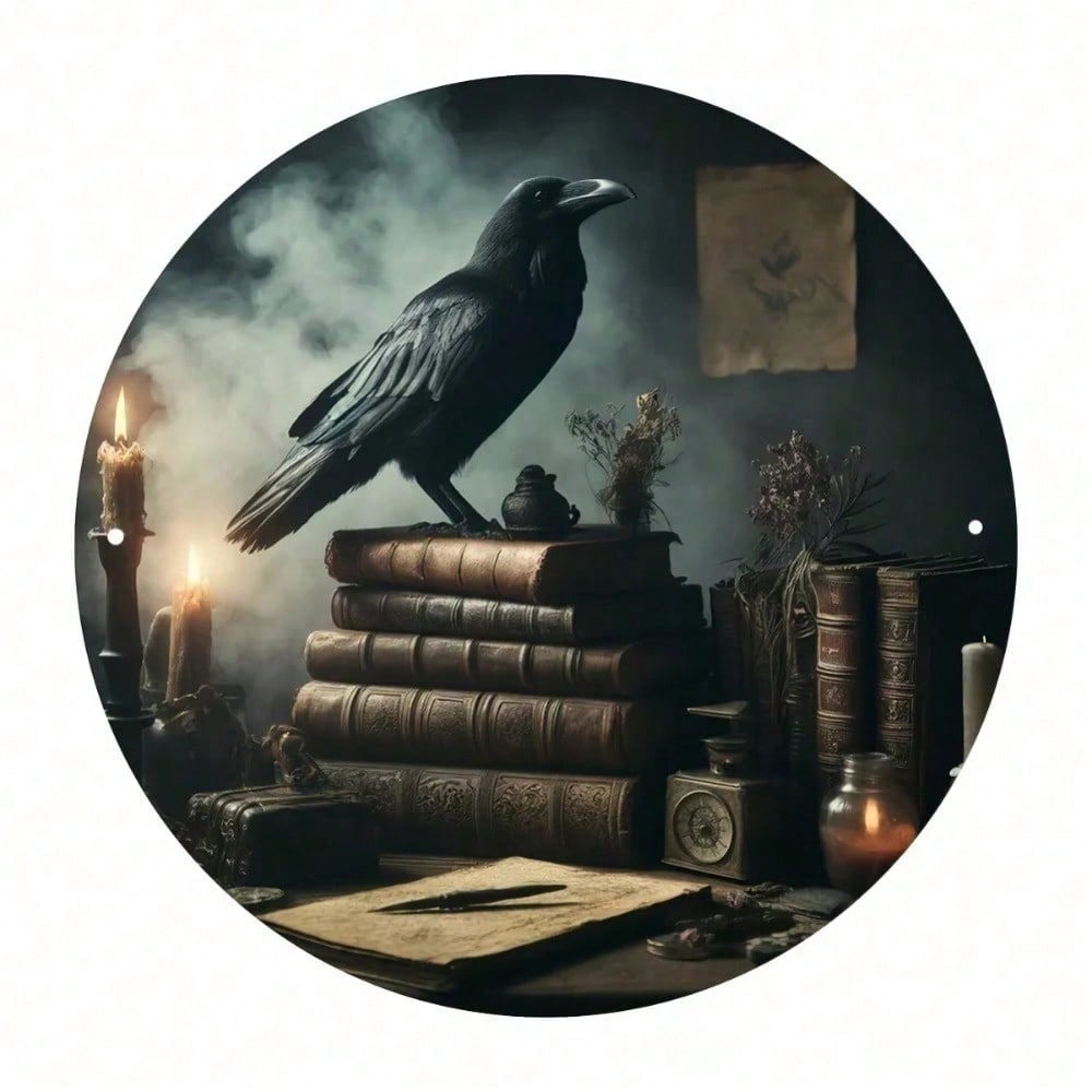 Universal Dark Crow Aesthetic Metal Wall Art, Goth Halloween Home Decor, Vintage Tin Sign for Living Room