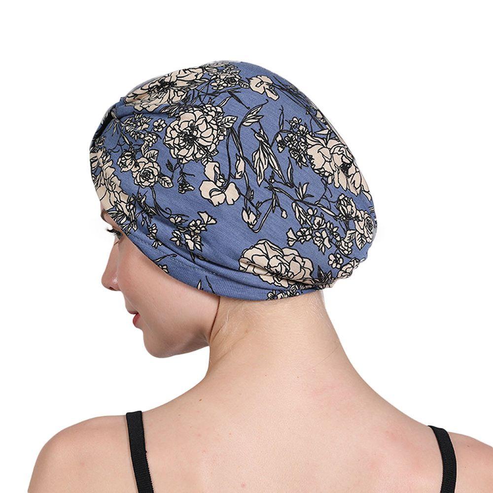 Knot Pleated Cotton Floral Print Turban Hat Head Cover Wrap Hat Soft Bonnet Sleep Night Cap