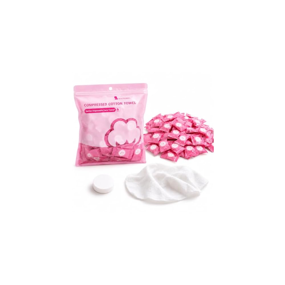 Miyabibelle Compressed Towels, 100 Individually Wrapped, Disposable, for Face Washing, Travel,