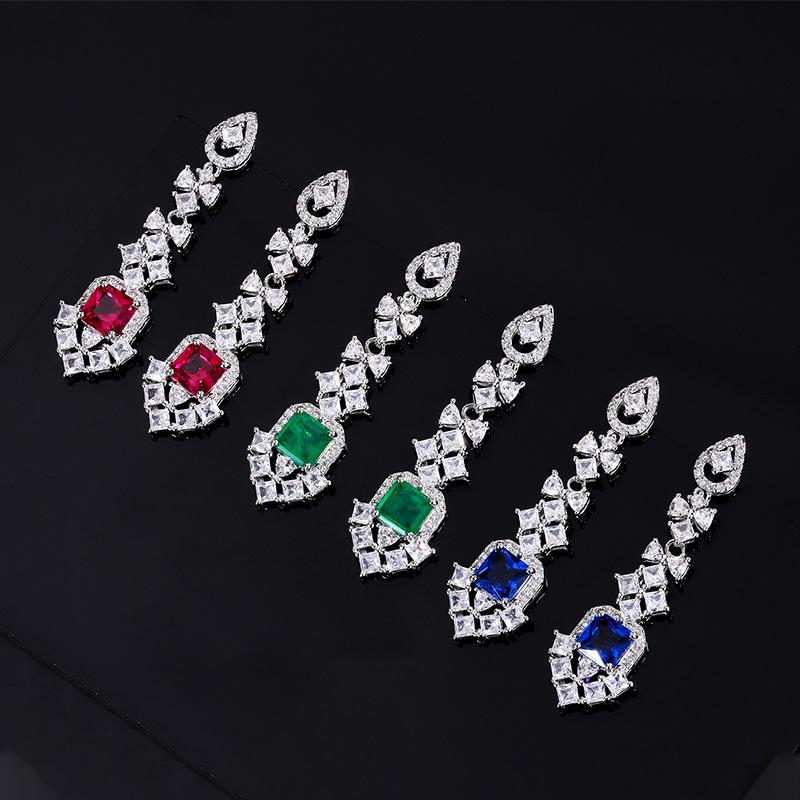 Huayei Jewelry Новые цветные серьги Treasure Серьги High Sense Light Роскошные серьги Серьги с сапфиром Tide