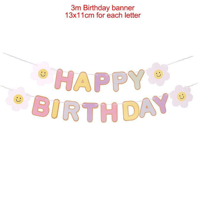 Boho Daisy Flower Garland Children's Birthday Party Pull Flags Happy Birthday Bunting Banner Spring Daisy Party Decorations