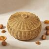 Wicker Basket with Lid Textured Weave Lidded Rattan Basket Multipurpose Rustic Design