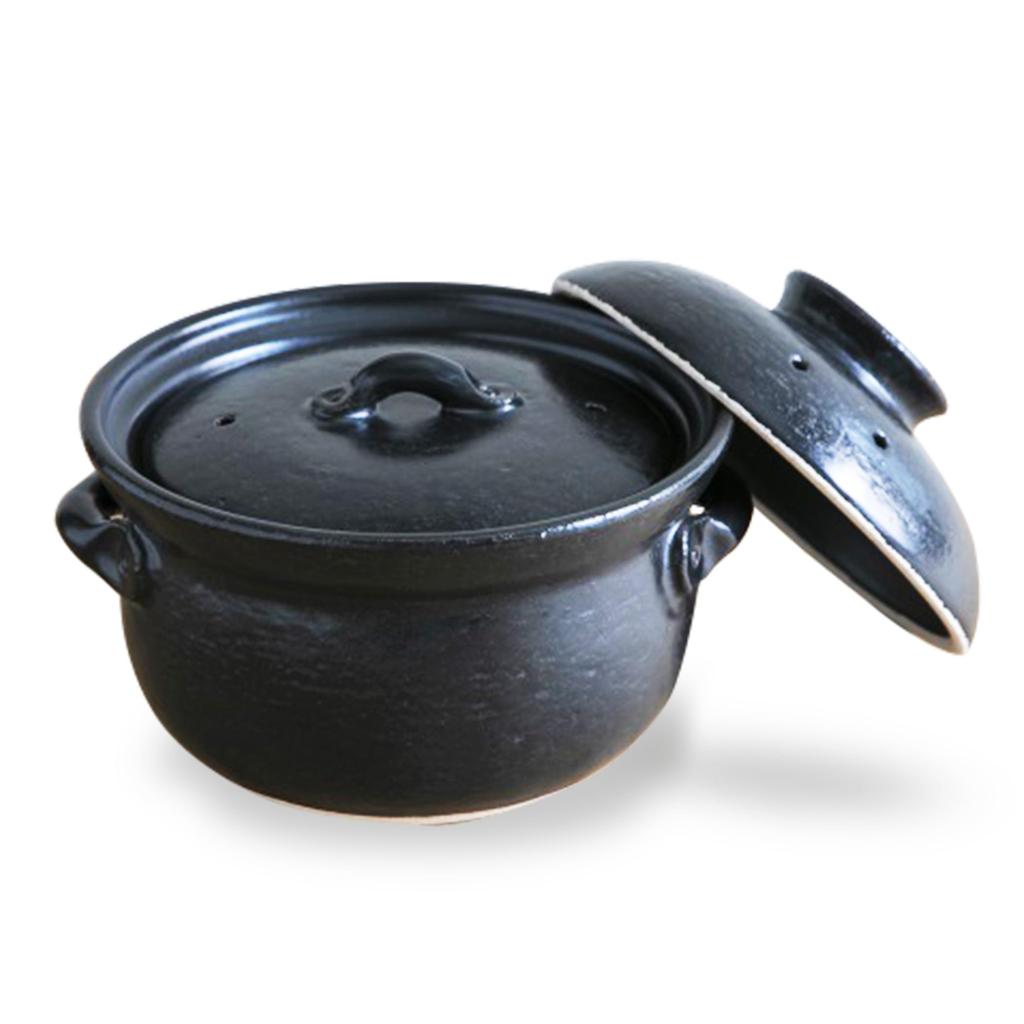 Tohide Anraku Kiln Black Glaze 3-Cup Rice Cooker, Made In Japan, Earthenware, 3-Cup Capacity, Double Lid, Arita Ware