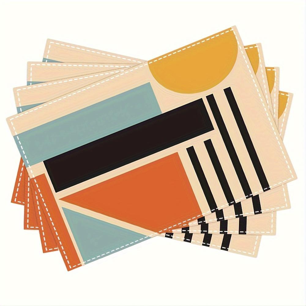 4pcs Linen Placemats Set, Colorful Card Stack Design, Suitable for Kitchen Dining Table Decor, Home Dinner Party Table Decoration, Household