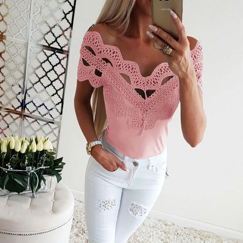 Женские кружевные футболки с коротким рукавом, модные женские летние повседневные блузки, рубашки, топы