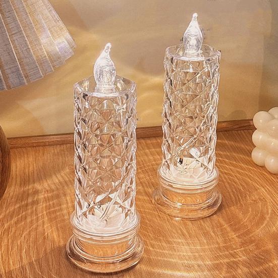 LED Candle Lights Romantic Rose Shadow Flameless LED Candles Battery Operated Pillar Lamp for Valentines Wedding Decorations Home