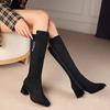 Autumn and Winter New Side Zipper High Boots Women's Medium Heel Round Head Large Size Women's Boots Square Heel Suede Korean Version Fashion Boots