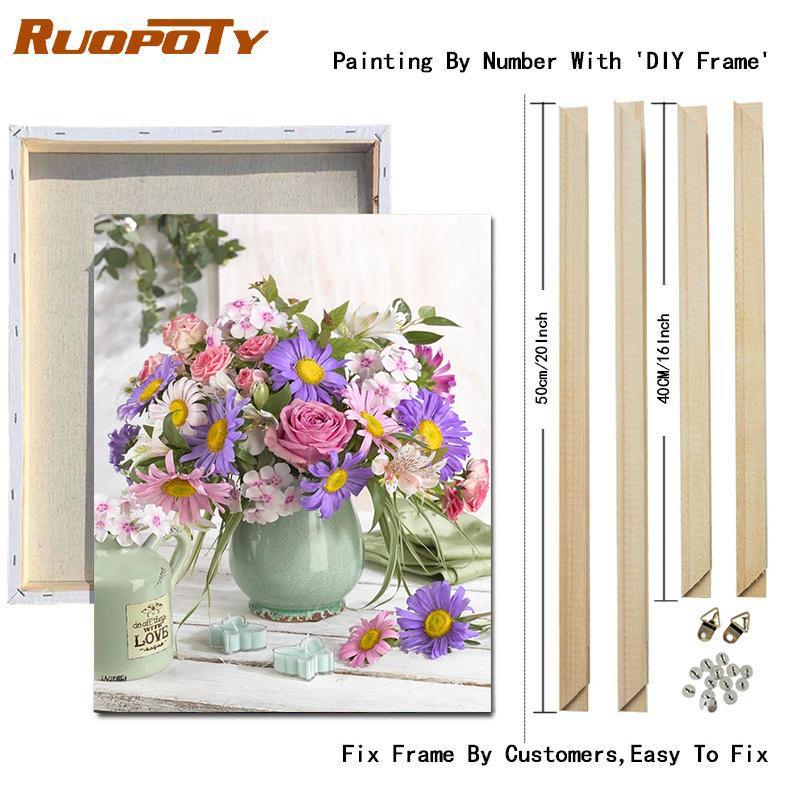 RUOPOTY Рамка «сделай сам», картина по номерам, башня, настенное искусство на холсте, акрил, уникальный подарок, картина по номерам, цветок для гостиной