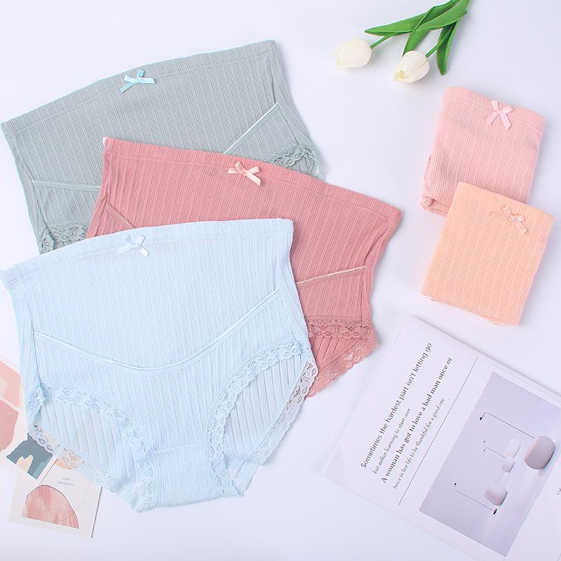 Дышащие трусики для беременных больших размеров с высокой талией, кружевной отделкой и регулируемой ребристой поддержкой живота