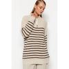 Stone Striped Zipper Detailed Knitwear Sweater Tctaw24ak00063