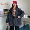 Women Denim Jacket Retro Single-breasted Loose Turn-down Collar Long Sleeves Solid Color Pockets Plus Size Lady Coat Commuting Shopping Jacket