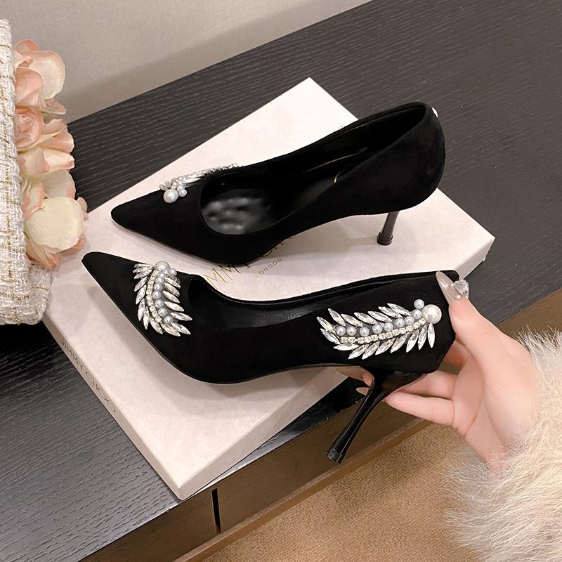 Fashion New Women's Spring Beautiful Elegant High Heels with Diamond Women's Versatile Stiletto Fashion Single Shoes Zapatos Mujer
