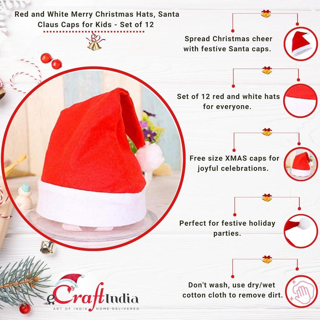Красно-белые шапки «Счастливого Рождества» (Набор из 12) | Шапки Санта Клауса для детей, младенцев, взрослых | Шапка Санта Клауса свободного размера для Рождества