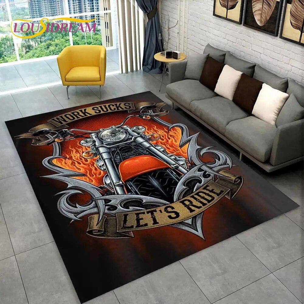 Retro Vintage Motorcycle Skull Area Rug,Carpet Rug for Living Room Bedroom Sofa Doormat Kitchen Decor,Child Non-slip Floor Mat