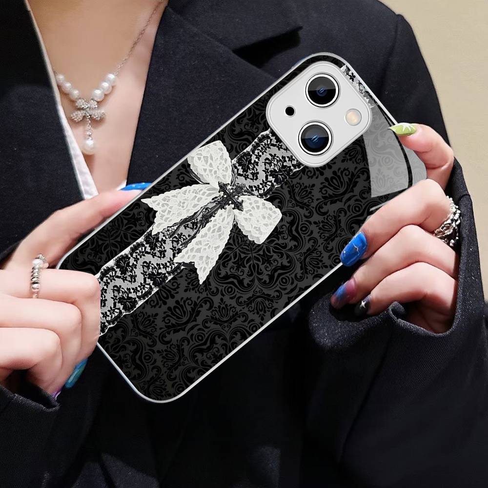 Закаленное стекло с кружевным узором для iPhone 14 13 12 11 Pro Mini XS MAX 14Plus X XS XR Чехол