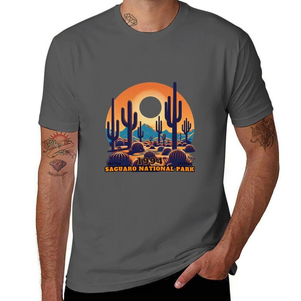 Saguaro National Park desert spring on a hot day TShirt Casual Minimalist Short Sleeve Top