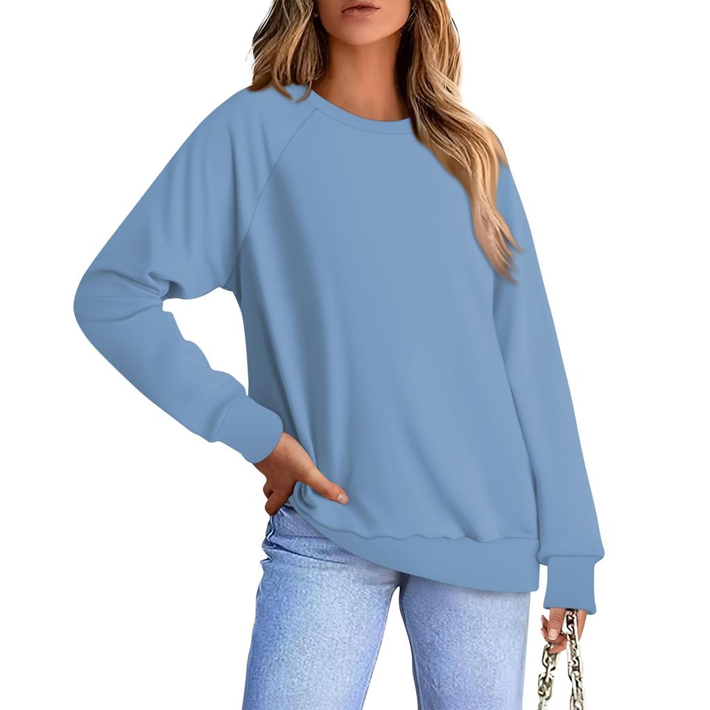 Женская повседневная модная однотонная блузка с длинным рукавом и круглым вырезом с рукавом реглан