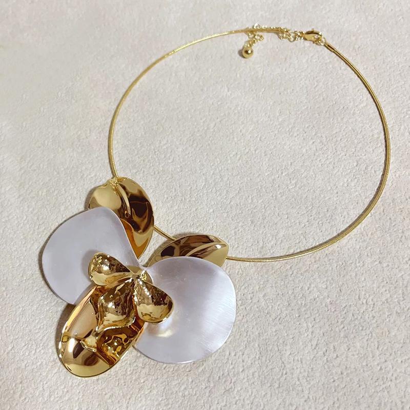 Tooxika Преувеличенная Личность Металлический Глянцевый Капля Масла Цветок Магнолии Колье Мода Темперамент Ключичная Цепочка