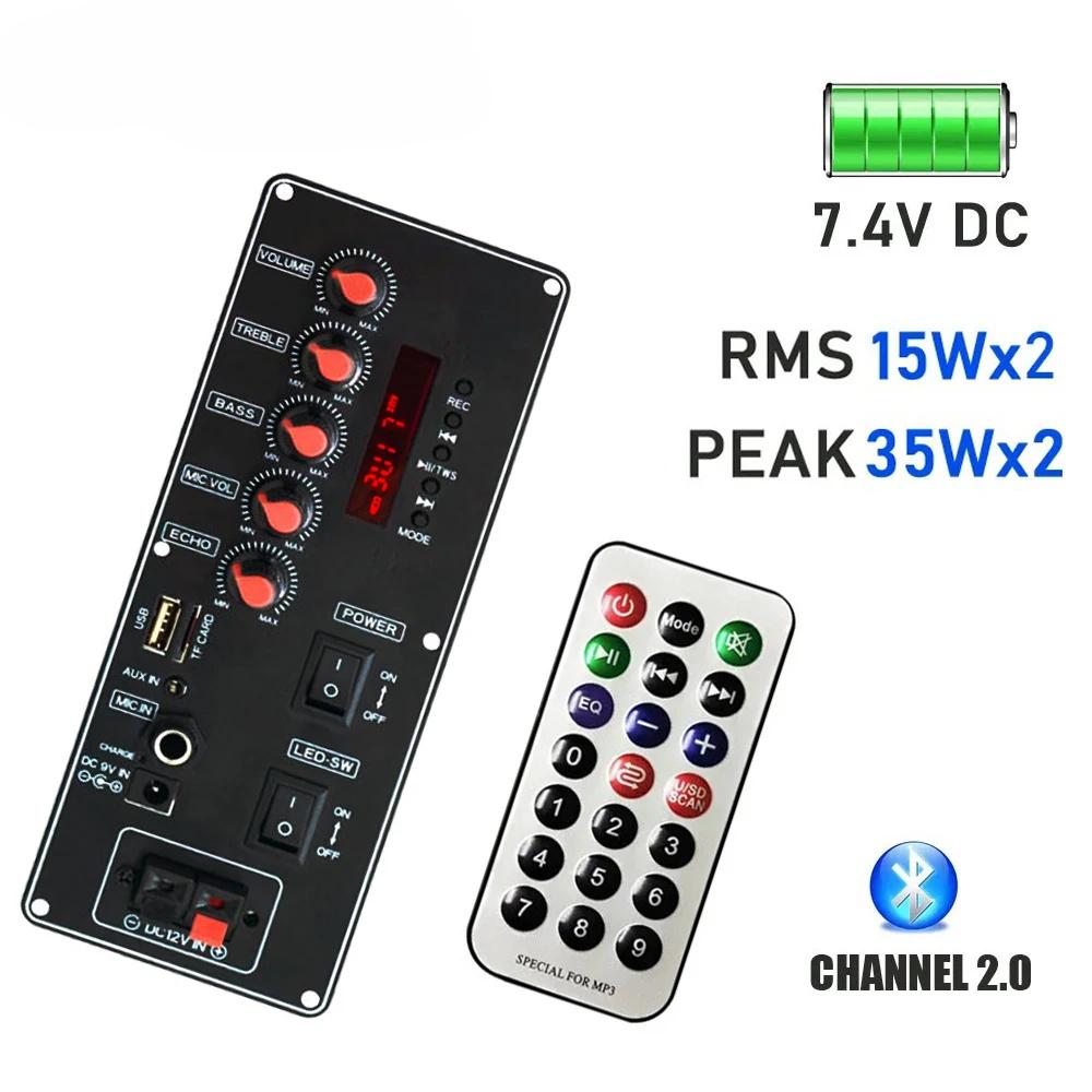 7.4V Battery Bluetooth Audio Amplifier Board RMS15W×2 Peak35W×2 2.0 Channel AMP Module Support AUX USB TF Card For 4Ohm DIY Car Speaker Making Project