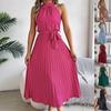 Women's Dresses Elegant Standing Collar Sleeveless Waisted Pleated Long Loose Long Dresses
