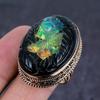 Natural Ammolite Gemstone Handmade Copper Jewelry Ring Size 9 K6s94