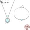 BAMOER 925 Sterling Silver Exquisite Opal Heart-Shaped Pendant Bracelet & Necklace Set for Women Fine Jewelry Suit