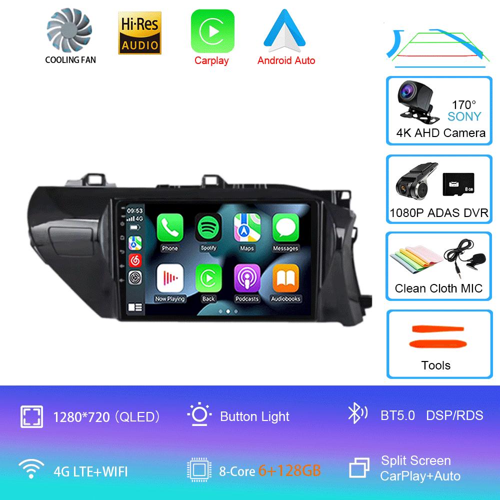Для Toyota Hilux 2016-2020 Автомагнитола Android 14 Carplay Auto 2K Экран WIFI+4G Мультимедийный плеер 2din Автомагнитола Стерео Головное устройство