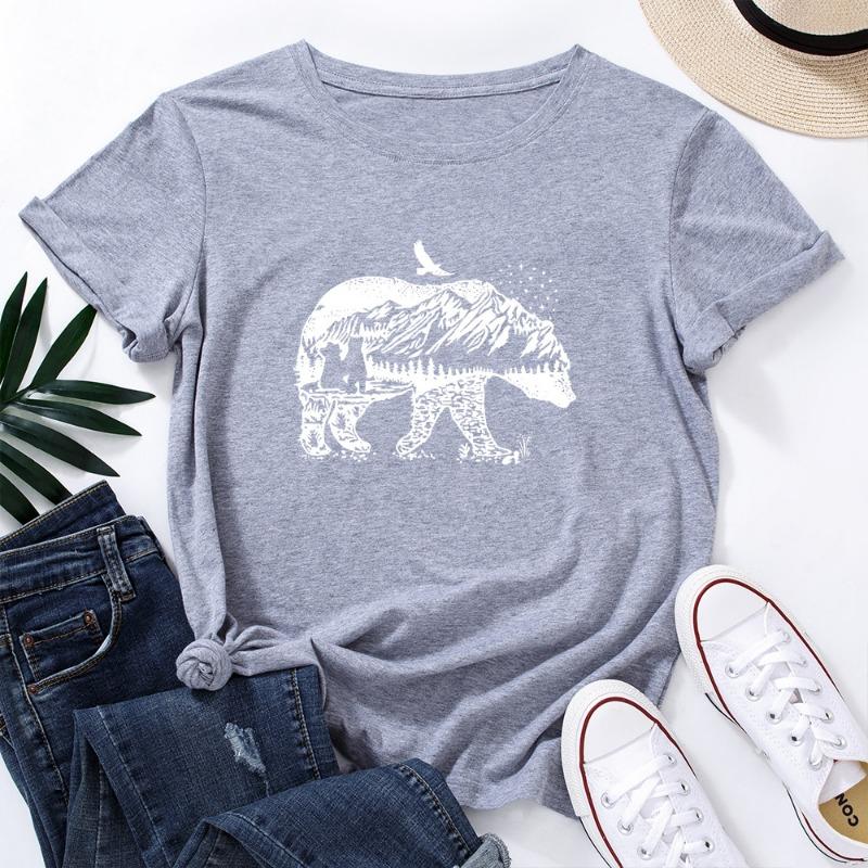Summer Women's Printed Polar Bear Pure Cotton Loose Round Neck Short Sleeved T-Shirts Women’s