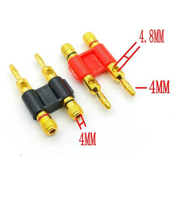 Двухрядный 4-миллиметровый разъем типа «банан», позолоченный адаптер для динамика, двухпозиционный перекрестный разъем для аудиодинамика, красный, черный
