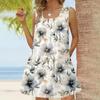 Женское модное повседневное платье без рукавов с квадратным вырезом, плиссированное платье-майка, пляжные платья с принтом