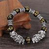 Браслет-манжета «Удача и богатство» Черный браслет Фэн-шуй Серебряный браслет PiXiu Obsidian