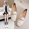 Professional Single Shoes Women  New Spring Flat Heel Square Toe Small Leather Shoes Women Large Size Two Wear One Pedal Loafers Women