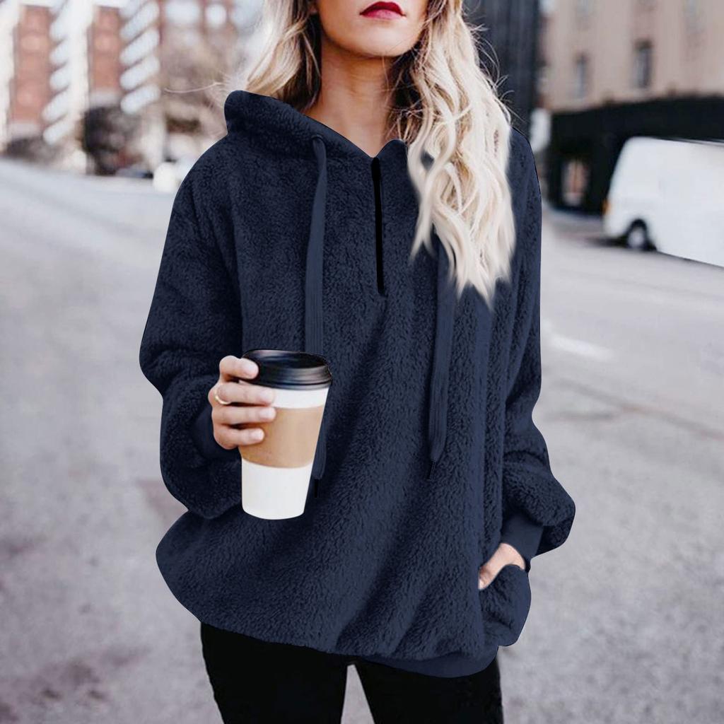 Женская мода сплошной цвет с капюшоном в стиле пэчворк с длинным рукавом на молнии плюшевая толстовка