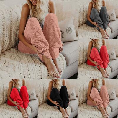 Женские повседневные однотонные свободные плюшевые брюки с эластичной резинкой на талии, длинные домашние брюки с лучом