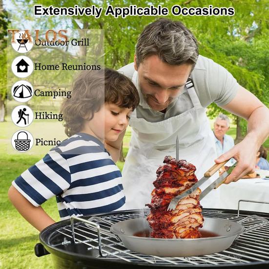 Вертикальный шампур Al Pastor для гриля Подставка для шампура из нержавеющей стали 9 дюймов с 3 съемными шипами Бразильская вертикальная подставка для вертела Держатель для шаурмы