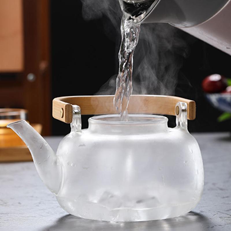 Heat-Resistant Boiling Glass Teapot Thickened Bamboo Handle Household Tea Set Bamboo Handle Teapot Health Pot