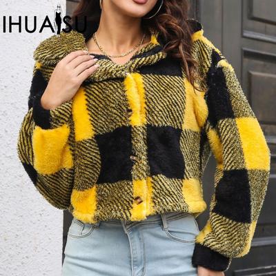 Женская куртка осень-зима из двухстороннего бархата в клетку с рукавами-фонариками, свободная короткая куртка с длинными рукавами