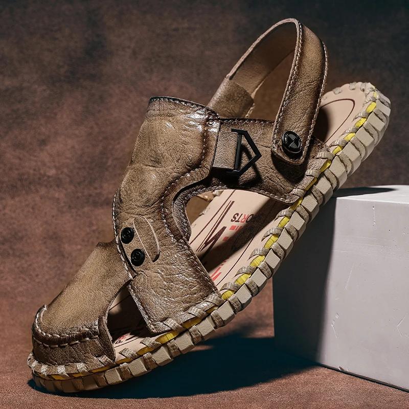 Fashion Men's Summer Sandals Handmade Genuine Leather Beach Flip Flops Men Classic Roman Male Sandals Outdoor Dual-Purpose Slippers Man