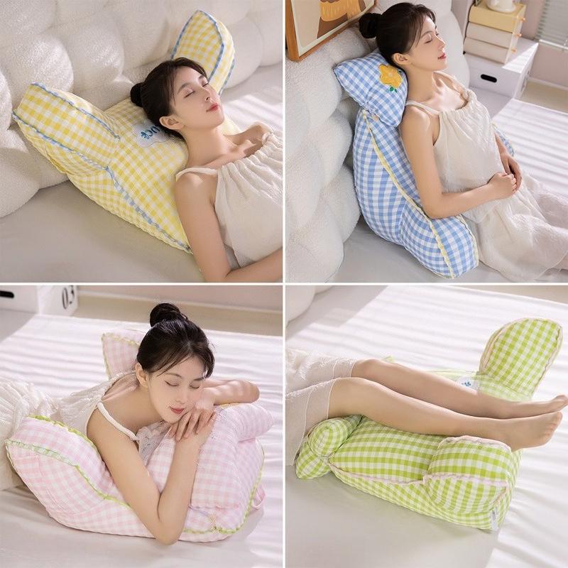 1pcs Pink Checkered Fabric Bedhead Soft Bag with Large Backrest Student Dormitory Reading and Playing Mobile Phone Waist Pads Office Seat Cushion