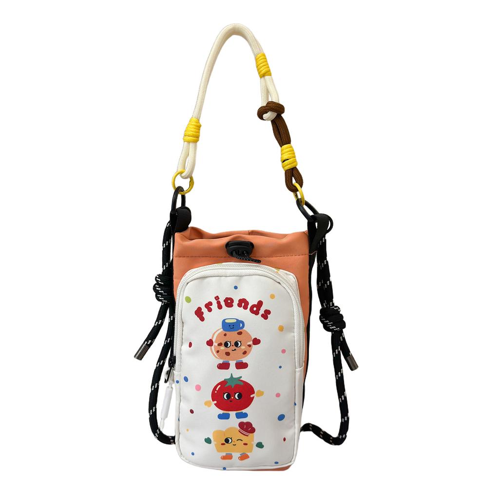 2026New cartoon anime student outdoor water bottle bag for women, portable crossbody bag with drawstring, lightweight and versatile shoulder bag