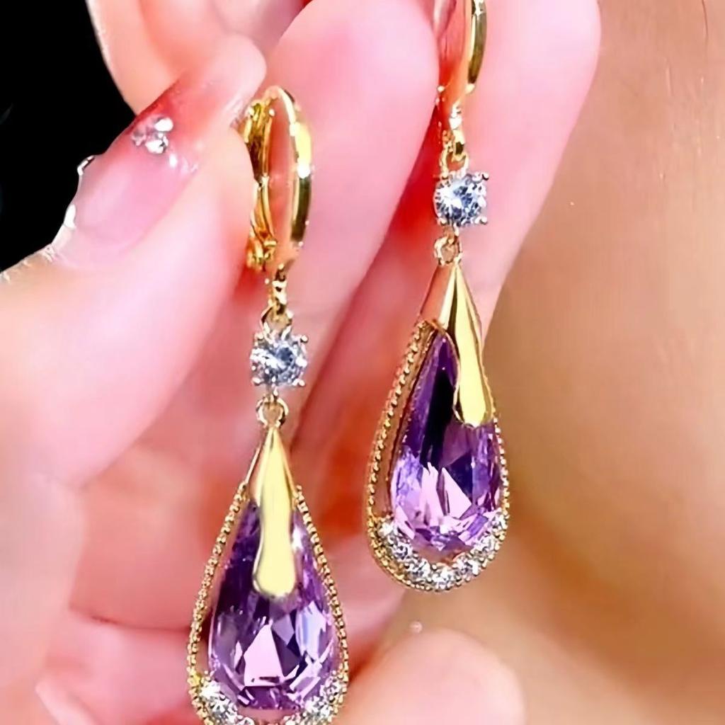 Purple Water Drops Earring Buckle Earrings for Women Simple Fashion Design Earrings