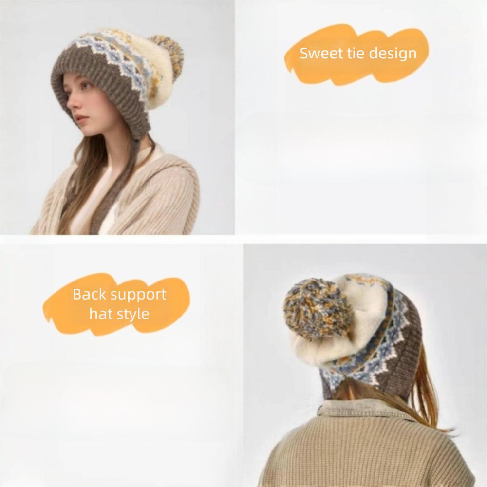 Pompom Warm Hat Windproof Ear Protection Hat Fashion Beanie Cap  Winter
