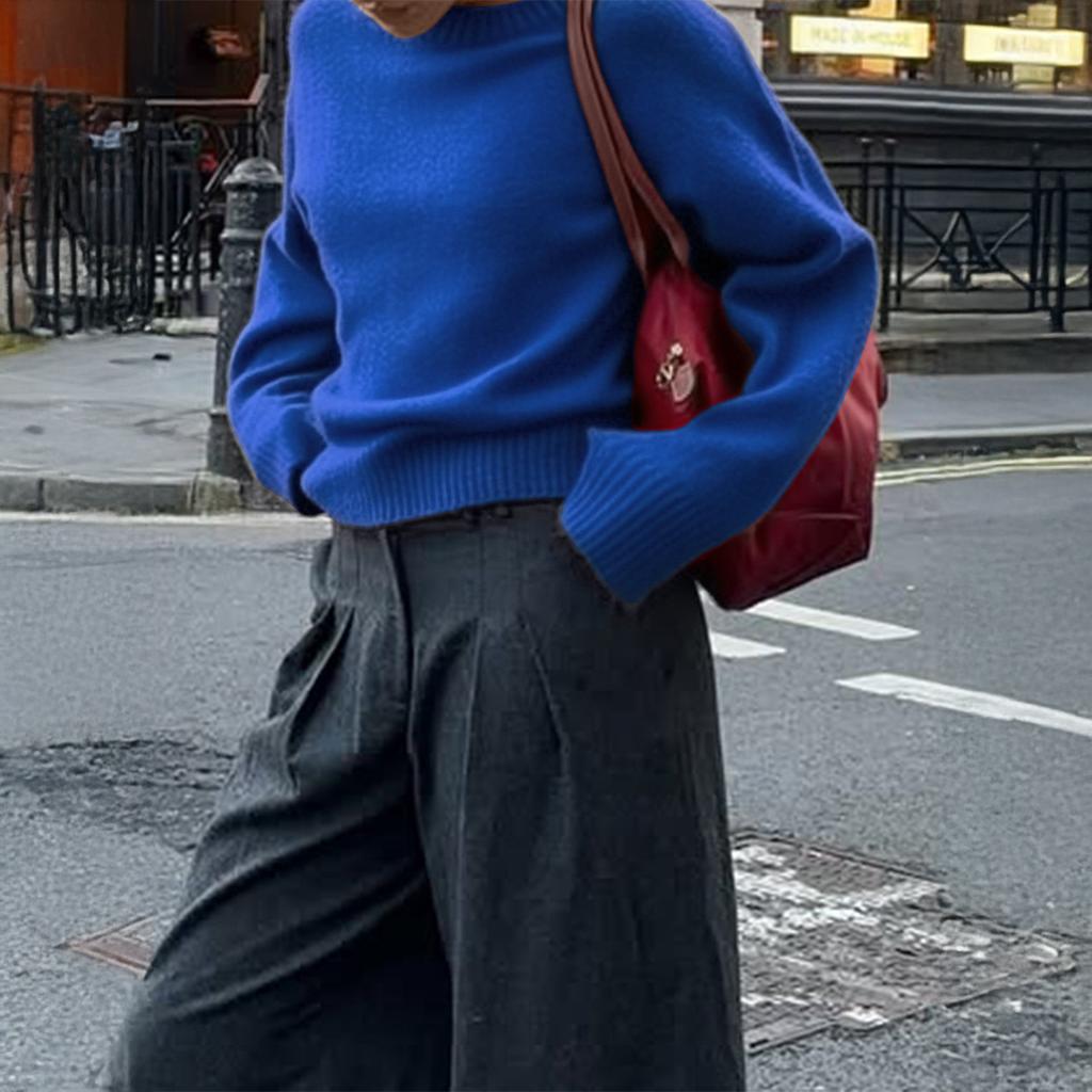 Fashionable Simple Round Neck Long-sleeved Sweater Bottoming Woolen Women's Clothing 2025 Autumn Winter