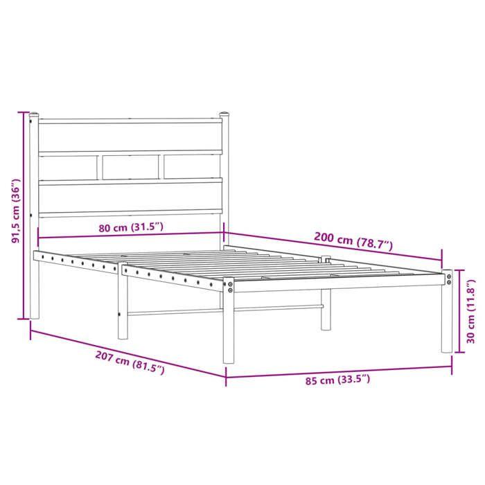VidaXL Cadre de lit en métal sans matelas chêne fumé 80x200 cm 4017044