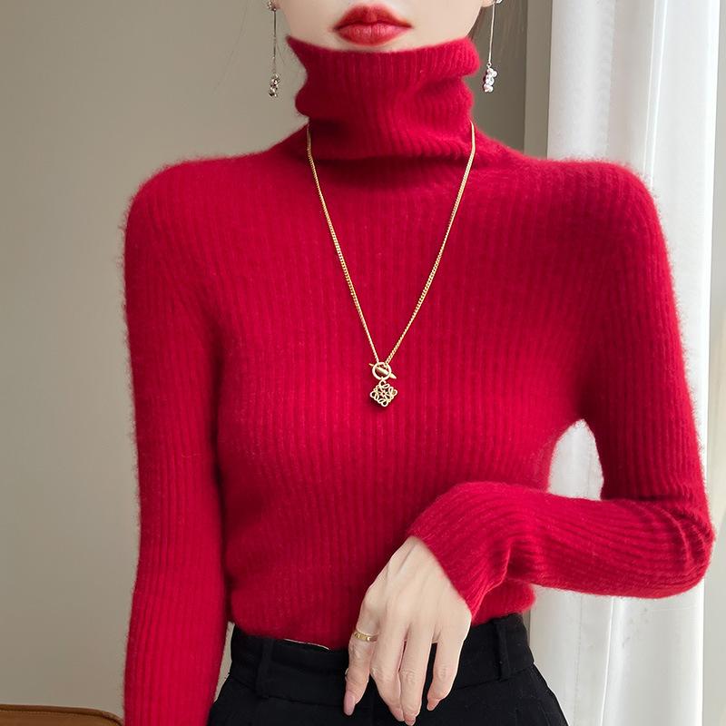 INDFS Women's Fashion Casual Fall Winter Solid Color Print Long Sleeve High Neck Sweaters